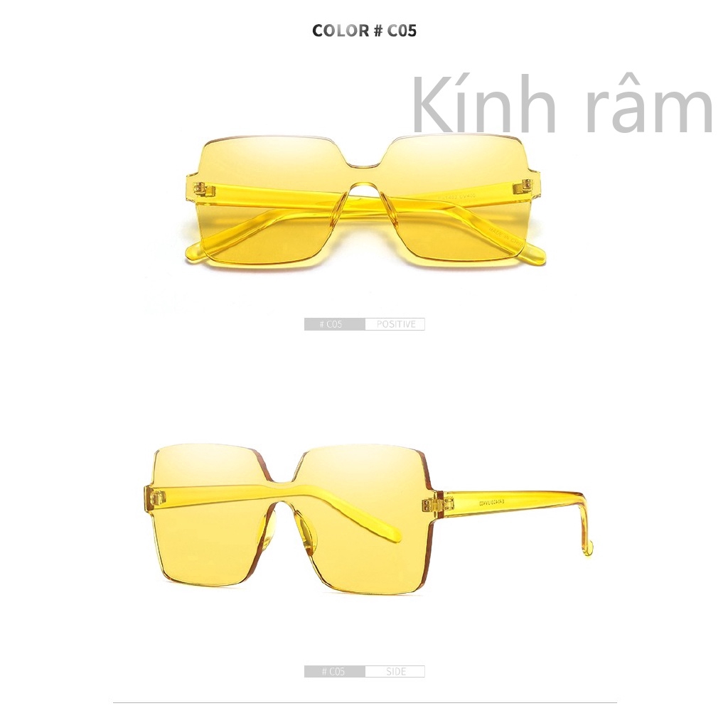Kính mát tròng vuông lớn màu kẹo ngọt thời trang cho nữ