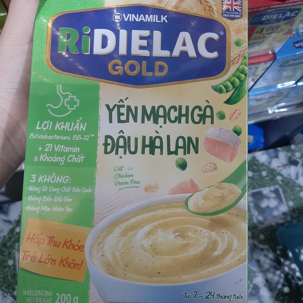 BỘT ĂN DẶM RIDIELAC GOLD YẾN MẠCH GÀ ĐẬU HÀ LAN - HỘP GIẤY 200G