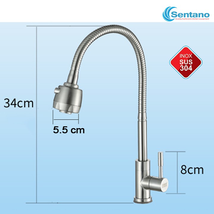 Vòi rửa chén LẠNH inox sus304, cần mềm bẻ xoay 360 linh hoạt điều chỉnh 2 chế độ