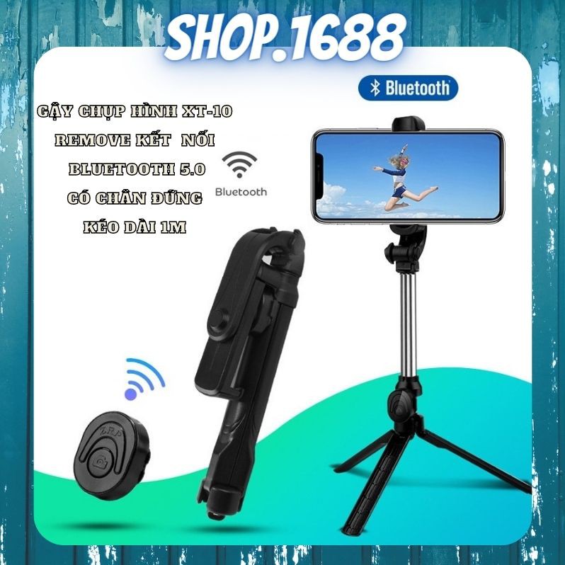 Gậy chụp hình selfie tự sướng, chân tripod XT10 kèm remote bluetooth, có trục ổn định chống rung