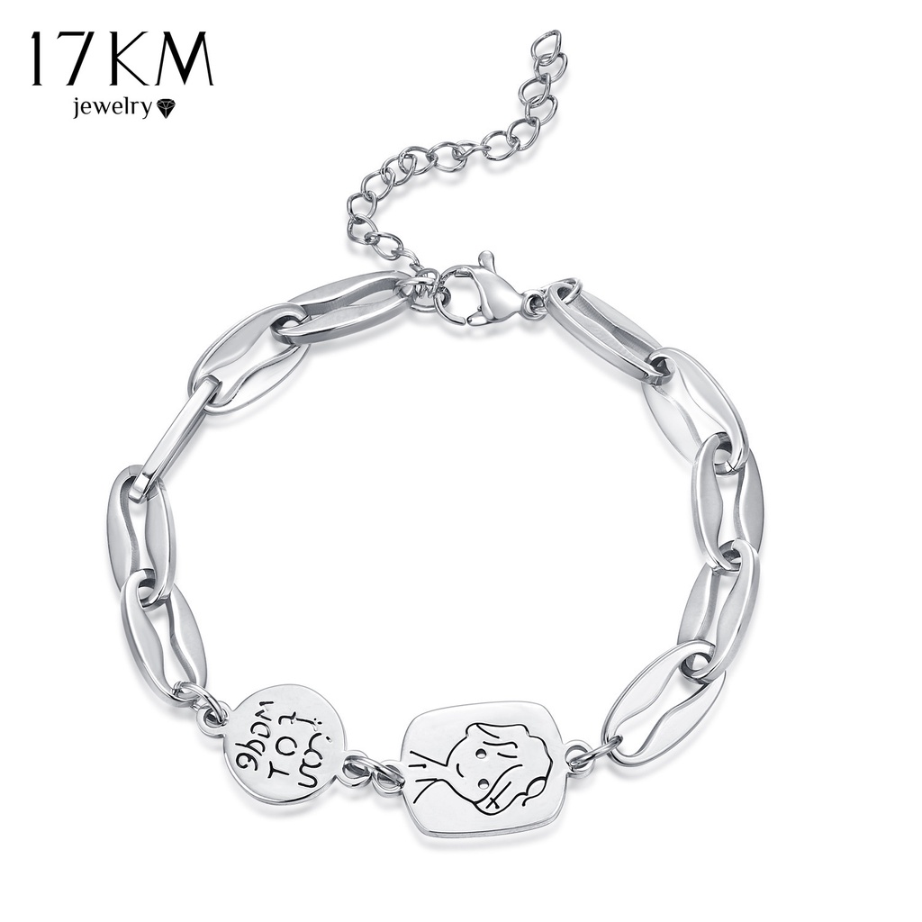 Vòng tay 17KM phối mặt hình đĩa màu bạc dày thời trang cho nữ