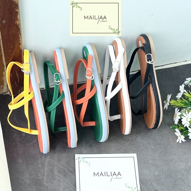 Sandal nữ xỏ ngón, sandal nữ, sandal đế xẹp nữ MAILIAA quai kẹp dây ngang 5 màu