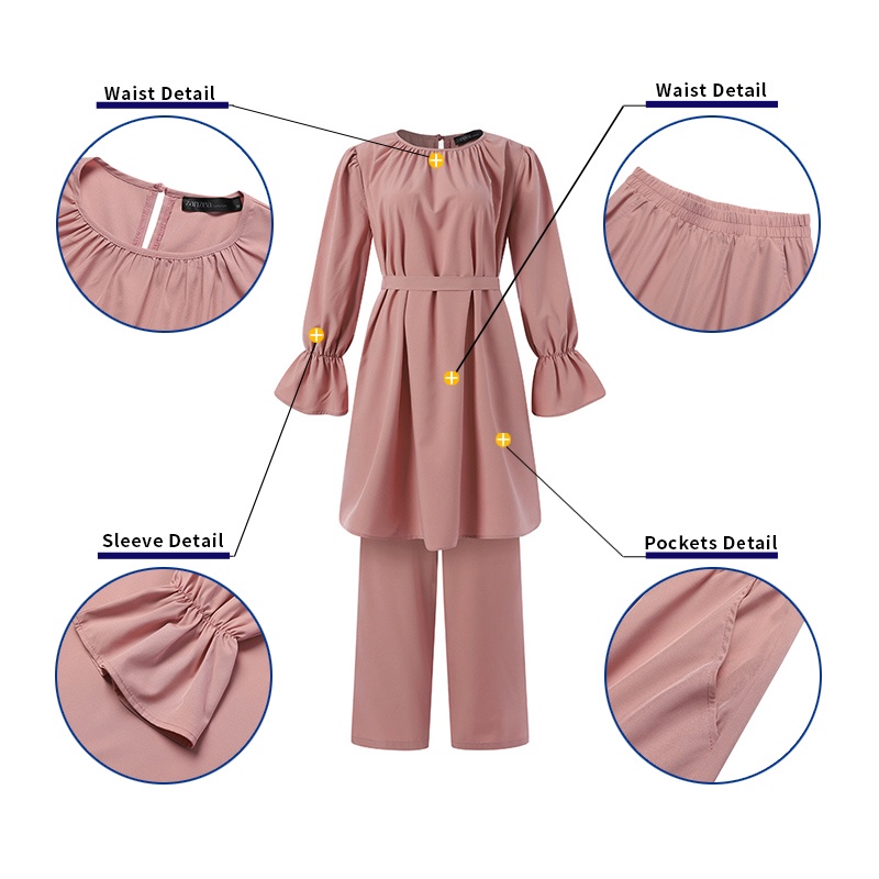 Set đồ Zanzea áo dài tay cổ tròn kèm quần dài lưng thun thời trang cho nữ