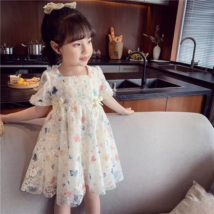 Mới Đầm Tay Phồng Phối Ren Thời Trang 2022 Xinh Xắn Cho Bé Gái