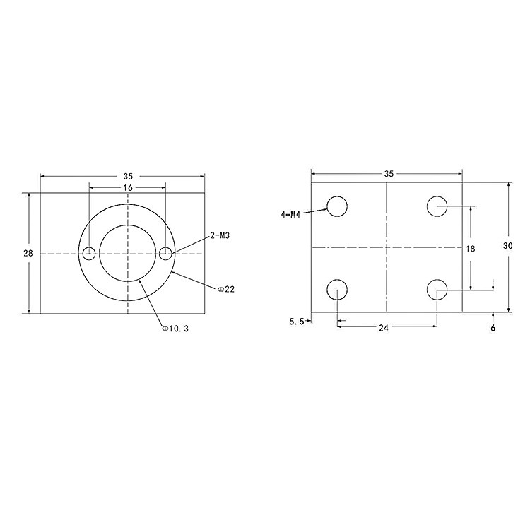 Gối đỡ đai ốc vitme T8 gắn đai ốc âm