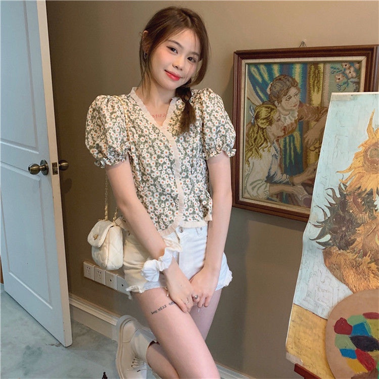 Áo chiffon nữ tay ngắn mùa hè 2021