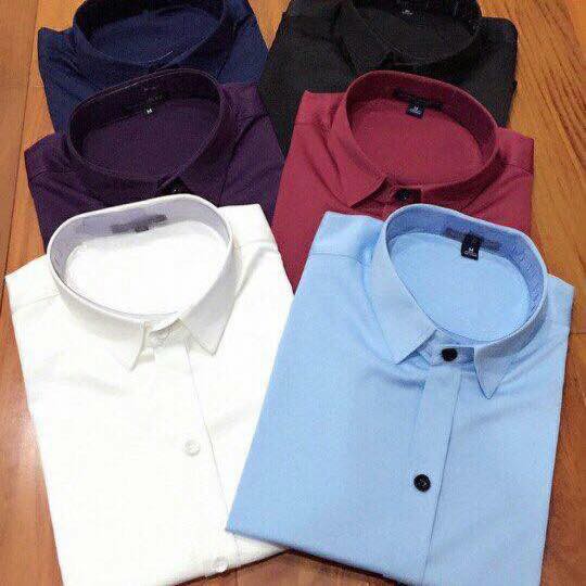 Sơ mi nến lụa cao cấp màu tự chọn xanh đậm, đen, đỏ đô, hàng xuất hàn giá trị cao cấp trên từng đường kim mũi chỉ | BigBuy360 - bigbuy360.vn