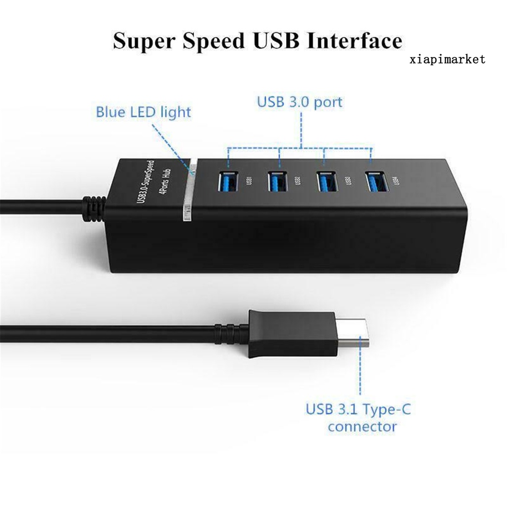 LOP_Portable Type-C to Super Speed 4 Ports USB 3.0 HUB Adapter Multiport Converter