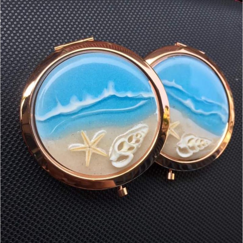 Gương cầm tay sao biển thật (thêm tên theo yêu cầu) handmade epoxy Resin quà tặng Lilande