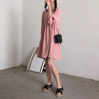 Đầm babydoll hồng cột nơ tay
