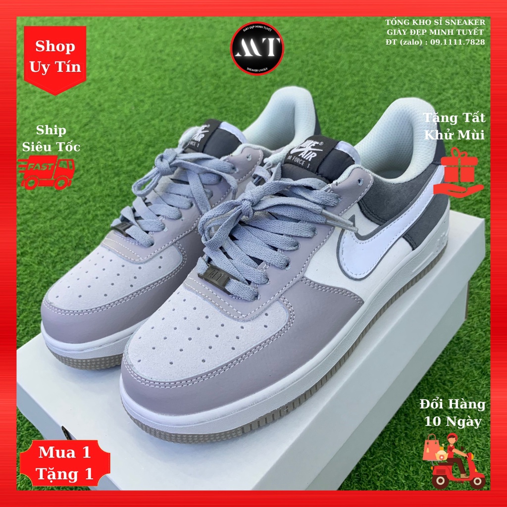 Giày Xám lông chuột AF-1 sneaker nam nữ đẹp cao cấp, giày da mềm thể thao hot trend hiện nay, Shop uy tín ở Hà Nội