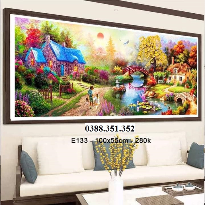 Tranh thêu chữ thập phong cảnh  tổ ấm E133 100*55cm E256