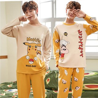 Bộ Đồ Ngủ Áo Dài Tay Cổ Bẻ + Quần Dài Thoải Mái Cho Nam