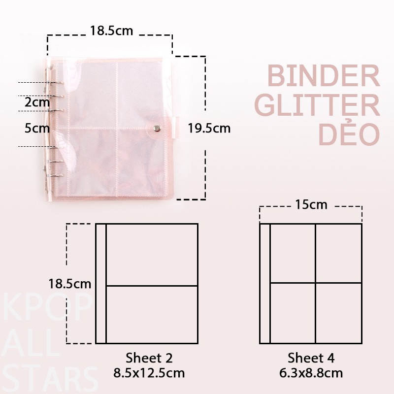 [A5 lùn- 6 còng] Sổ đựng card Binder nhũ vuông A5 lùn kèm sheet đựng card