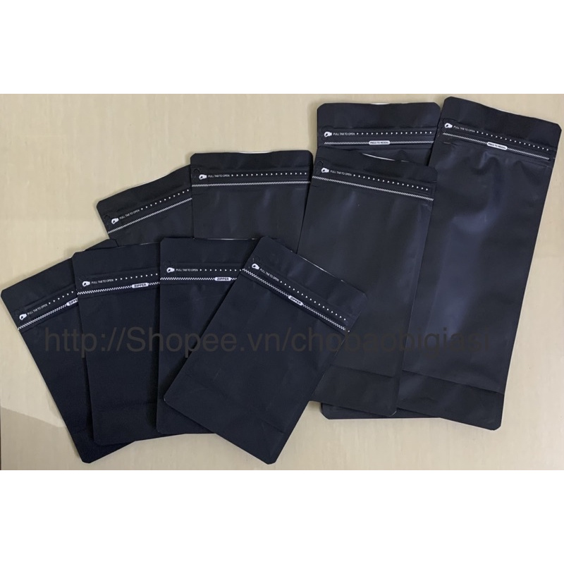 {500g/size} Túi zipper đáy bằng 8 cạnh màu đen (hàng đẹp)