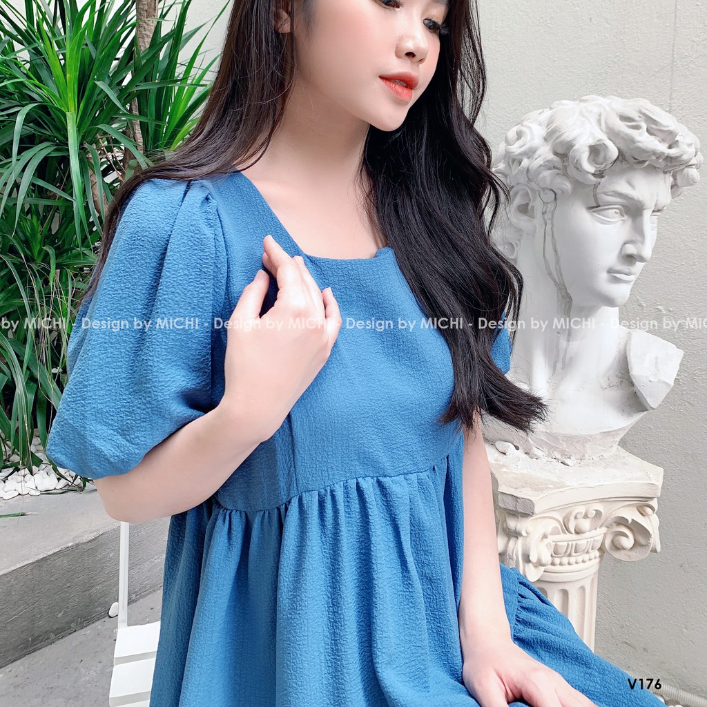 Váy baybydoll 2 tầng, cổ vuông,  tay bo phồng, đầm xuông rộng freesize 3 màu mã V176 - Michi's House | BigBuy360 - bigbuy360.vn