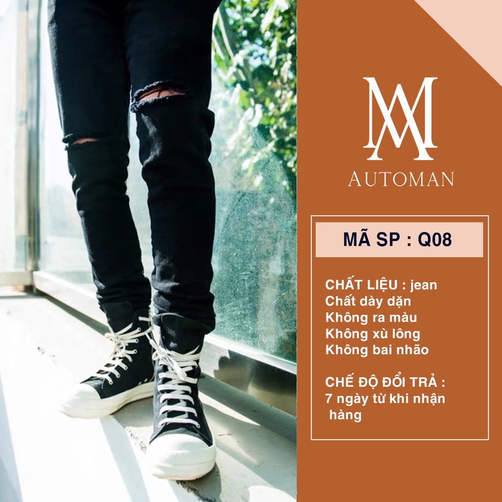 Quần jean skinny nam rách gối chất bò cao cấp form chuẩn hàn quốc phong cách trẻ trung năng động AUTOMAN Q08