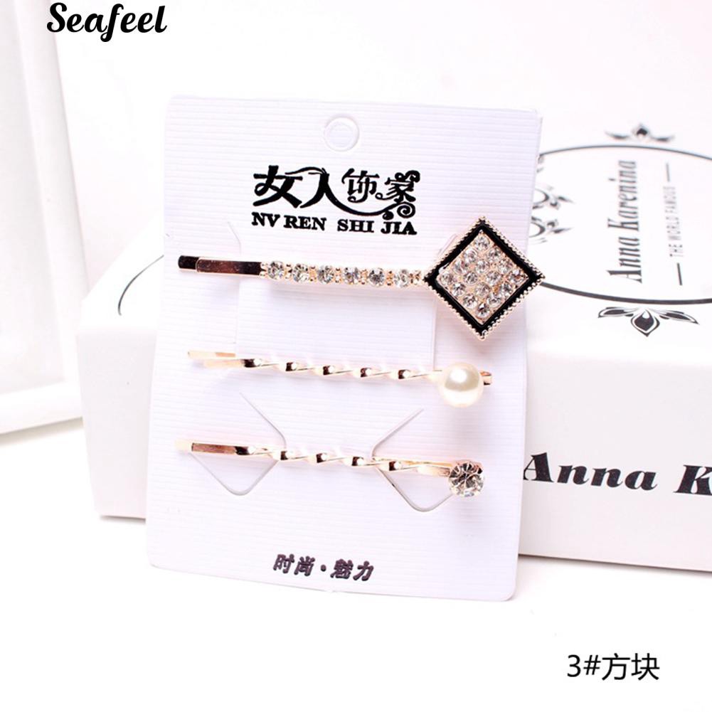 Set 3 kẹp tóc tạo hình trái tim đính đá thời trang cho nữ