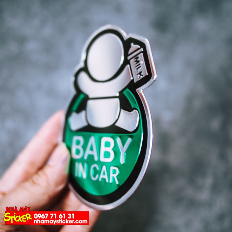 Sticker hình dán metal Baby in car Màu xanh lá - STICKER FACTORY