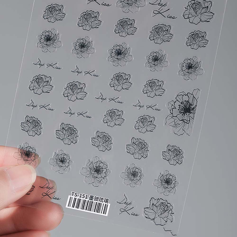 [Hàng mới về] Miếng dán móng tay hình hoa màu trắng đen 5d siêu mỏng thanh lịch