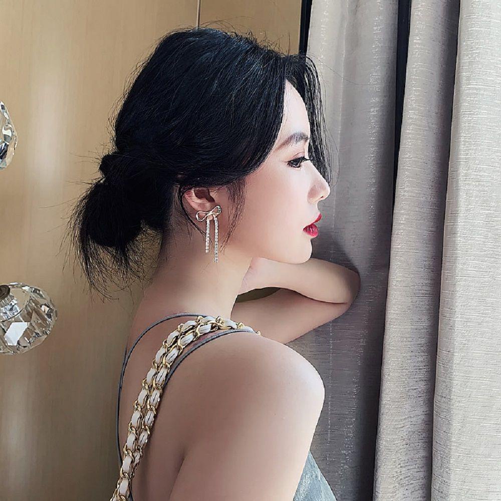 Bông Tai Dáng Dài Đính Nơ Họa Tiết Hình Học Đơn Giản Dễ Thương Cho Nữ|Trang Sức Thời Trang