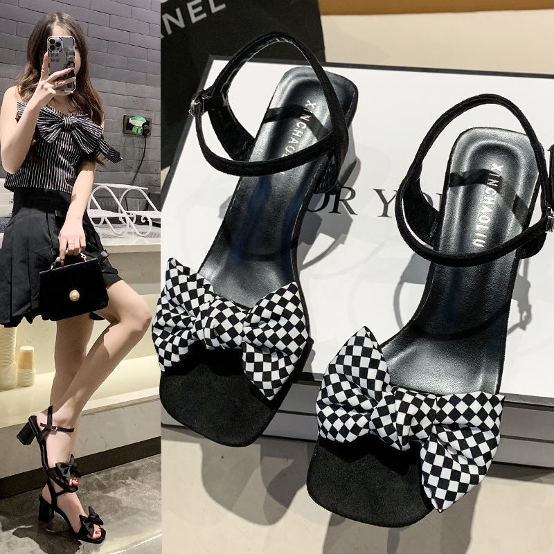 Giày Sandal Cao Gót Đế Dày Đính Nơ Phong Cách Thời Trang Hàn Quốc Có Size Lớn 35-42 Dành Cho Nữ 41