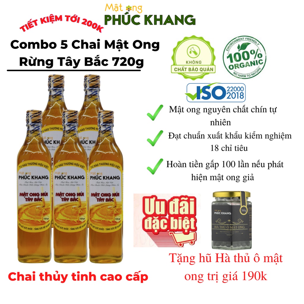 Combo 5 Chai Mật Ong Rừng Tây Bắc Phúc Khang 720g