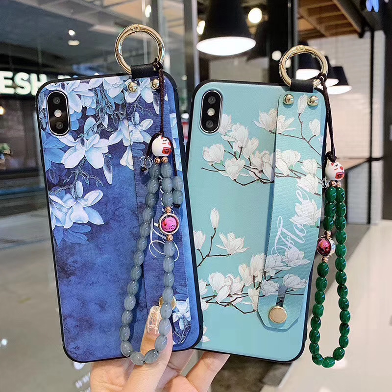 Ốp điện thoại TPU mềm họa tiết hoa có dây đeo cho Xiaomi Redmi Note 5 6 7 8 Pro Note 5A Prime HD06
