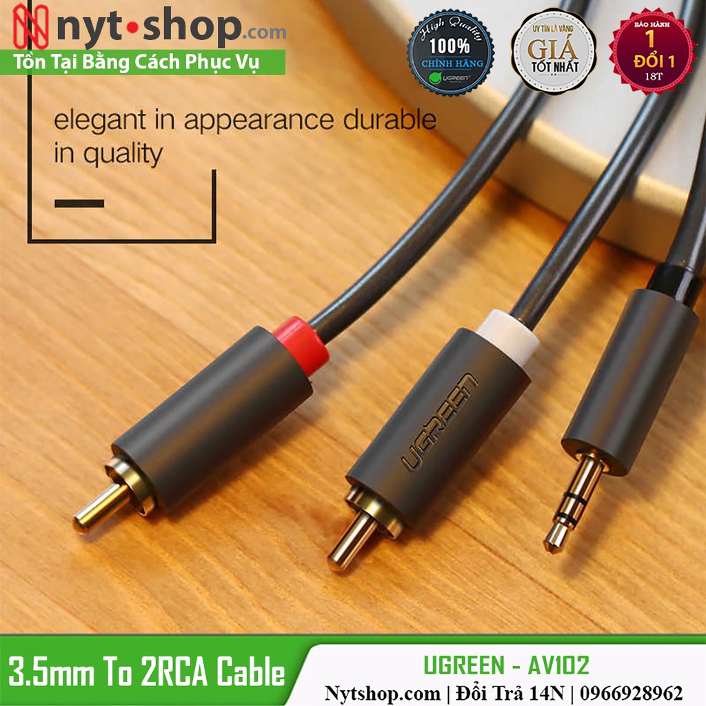 Cáp Audio 3.5mm ra 2 Đầu Hoa Sen Chính Hãng UGREEN AV102 Cao Cấp