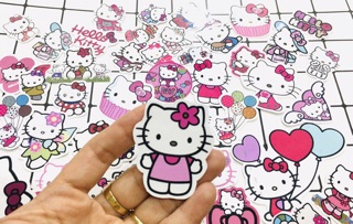 Sticker helo kitty sét 30-60 cái ép lụa có đề can bóc dán