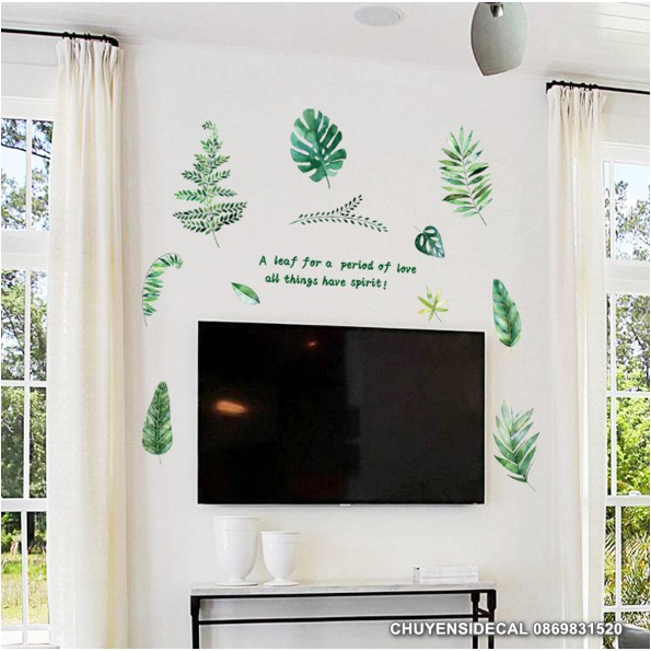 Decal dán tường - Nhiều lá Bắc âu kèm chữ