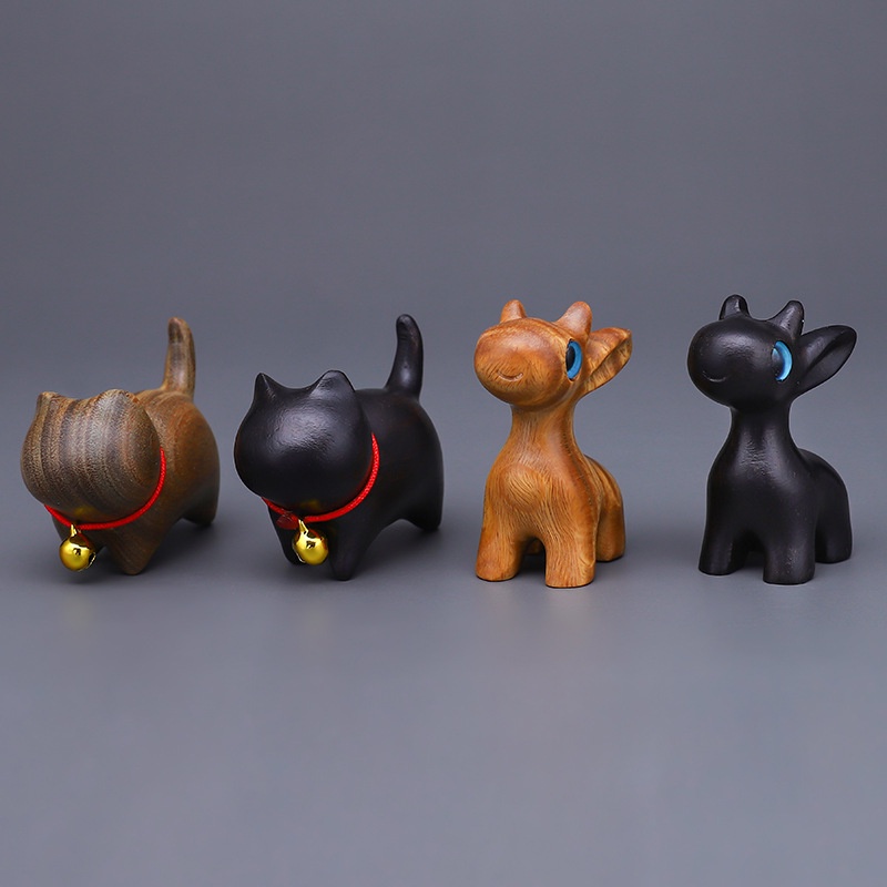 Móc Chìa Khóa Khắc Hình Mèo / Hươu Hoạt Hình Handmade Bằng Gỗ Hồng Tự Nhiên Trang Trí Nội Thất