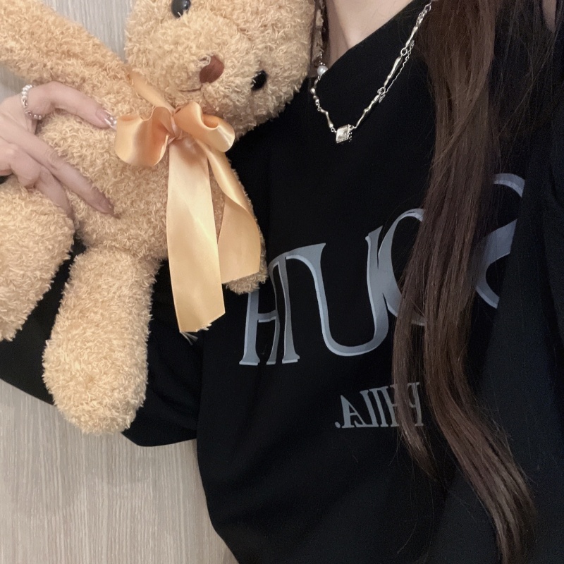 ZHELIHANGFEI Áo Thun Sweater Tay Dài Hở Vai In Họa Tiết Dễ Thương