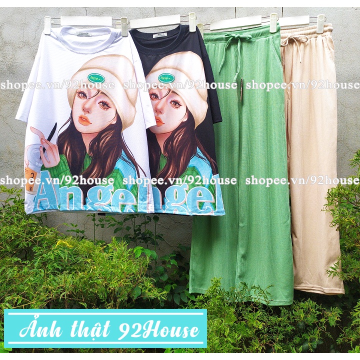 Set đồ bộ nữ áo phông cô gái quần dài ống suông
