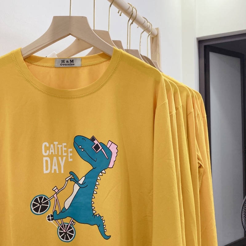 Áo thun dày tay nam nữ, áo phông dài tay shopcossi chất cotton màu vàng