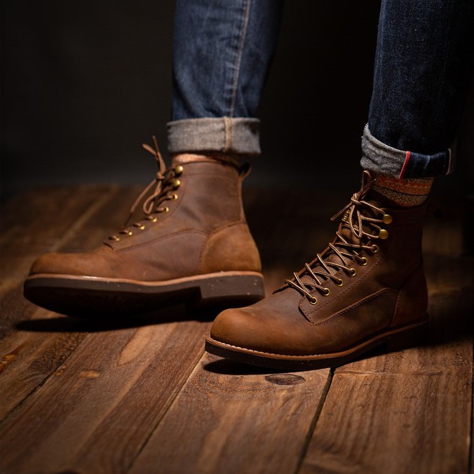 Giày Boot Nam Cổ Cao Lineman Da Bò Sáp Cao Cấp Đế Khâu - Thương Hiệu Steeler