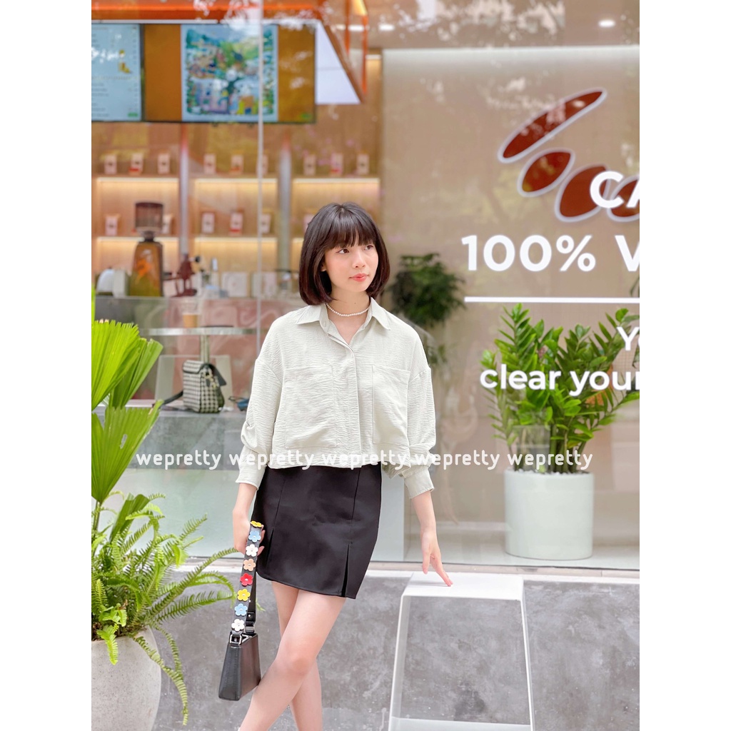Áo sơmi croptop dài tay chất đũi nhăn mềm mát thích hợp mùa hè phù hợp phong cách đơn giản, hiện đại AH07 Wepretty Cloth | BigBuy360 - bigbuy360.vn