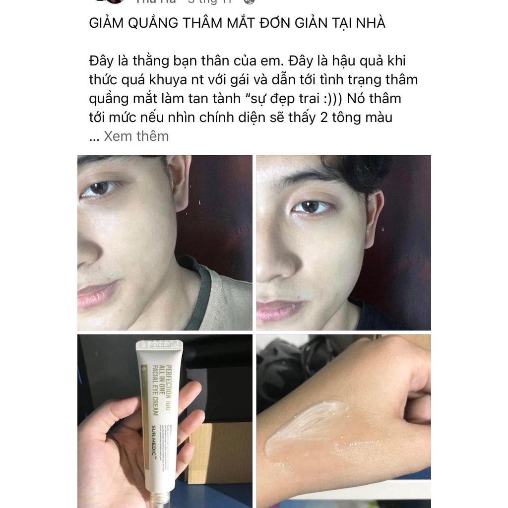 [Hàng trả order, không có dư] Set Kem dưỡng mắt vàng Sur.Medic Perfection 100 All In One Facial Eye Cream