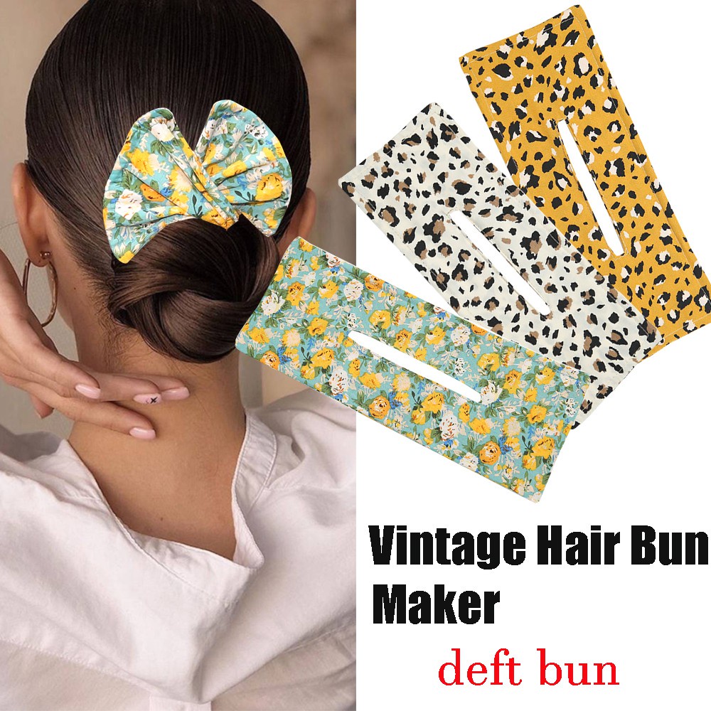 ROSE 1 PC Widely Use Hair Bun Maker Easy to Carry Magic Hair Band Deft Bun Women's Fashion for Thick Heavy Curly Thin Hair Pure Cotton Material Roll and Bun Leopard Flowers Fix Hair In Seconds