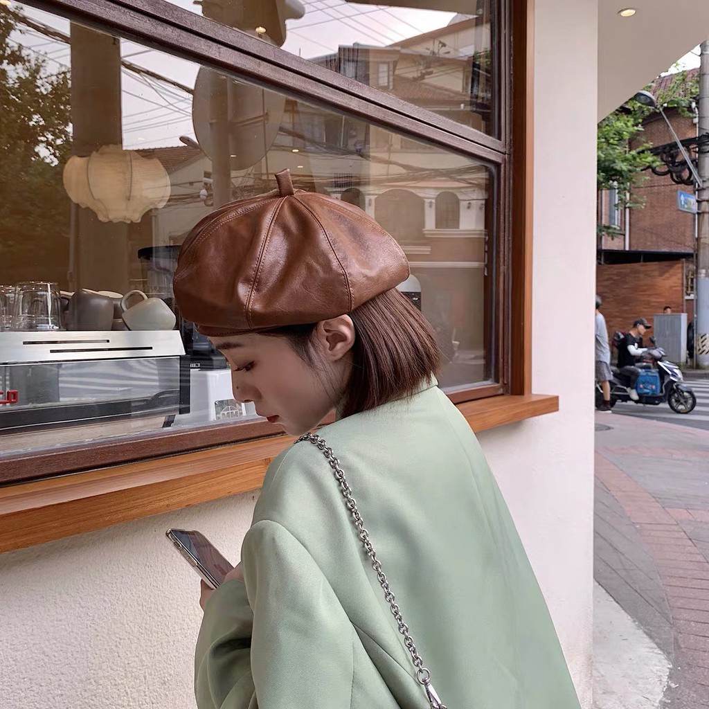 Mũ Nồi Bằng Da Pu Phong Cách Nhật Bản Thời Trang Cho Nữ