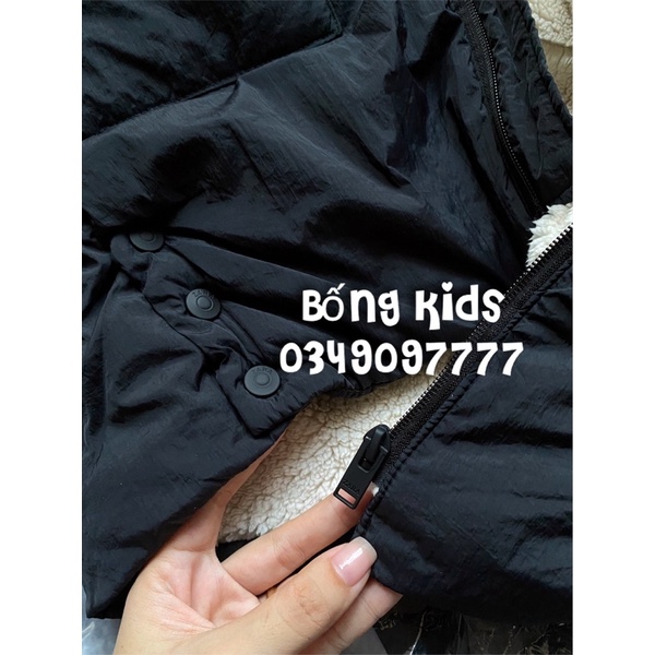 Áo Parka Bé Gái Lót Cừu Vải Gió Nhẵn Đen ZR