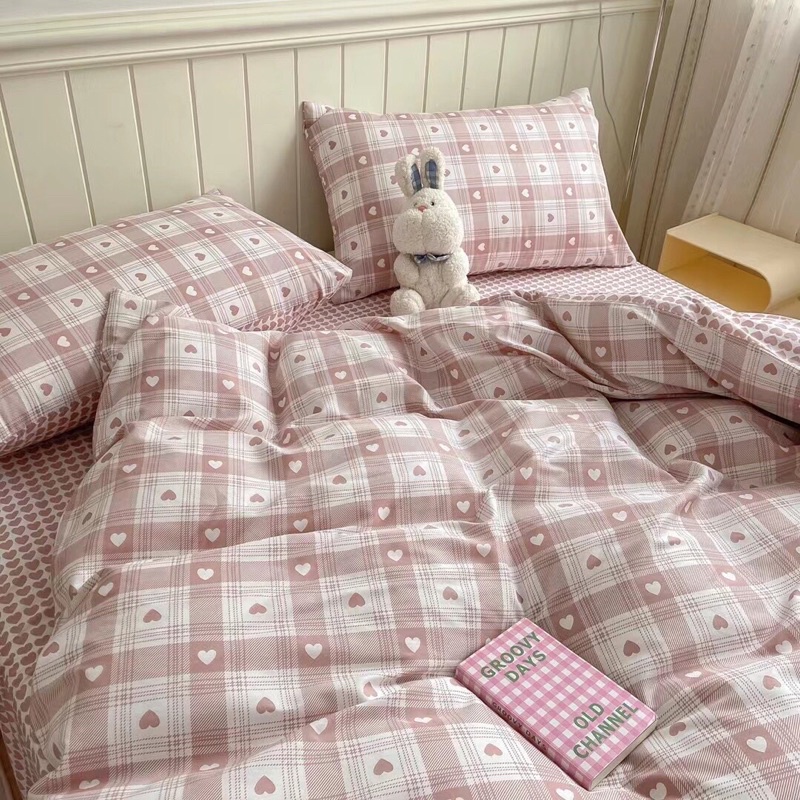 Ga gối cotton living, chăn ga gối cotton hàng nhập cao cấp 4 món vỏ chăn ga và vỏ gối mềm mịn