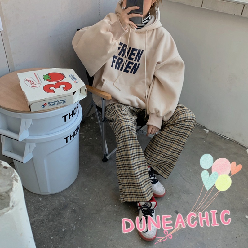 DUNEA Áo Hoodie Dáng Rộng Bằng Lông Cừu Dày Phong Cách Retro Dành Cho Nữ