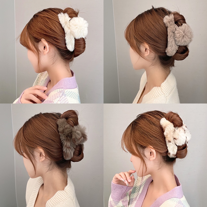 Kẹp tóc phối lông nhung mềm kiểu Hàn Quốc thời trang cao cấp