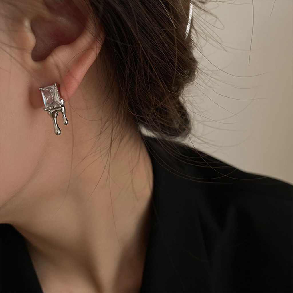 Bông Tai Mạ Bạc 925 Đính Đá Zircon Hình Giọt Nước Phong Cách Hàn Quốc Chất Lượng Cao