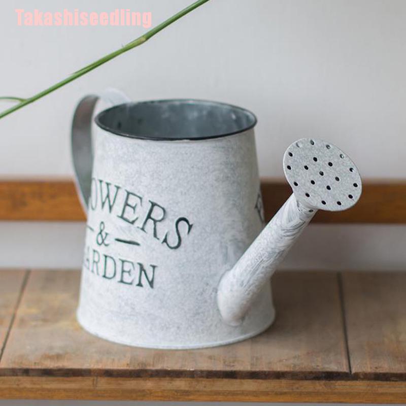 Chậu trồng cây bằng kim loại mạ kẽm có tay cầm phong cách vintage