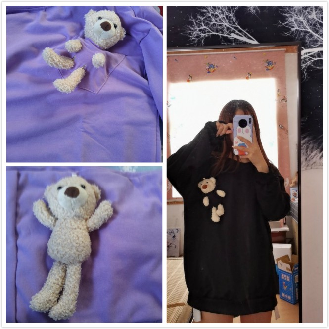 Áo tay dài dáng rộng trang trí túi có hình gấu dễ thương dành cho nữ | BigBuy360 - bigbuy360.vn