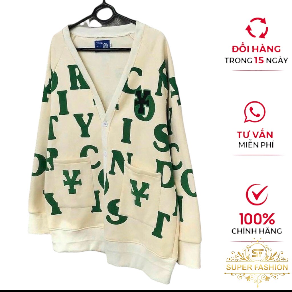 Áo khoác cardigan nam nữ phối hoạ tiết chữ siêu hot thời trang SUPER FASHION