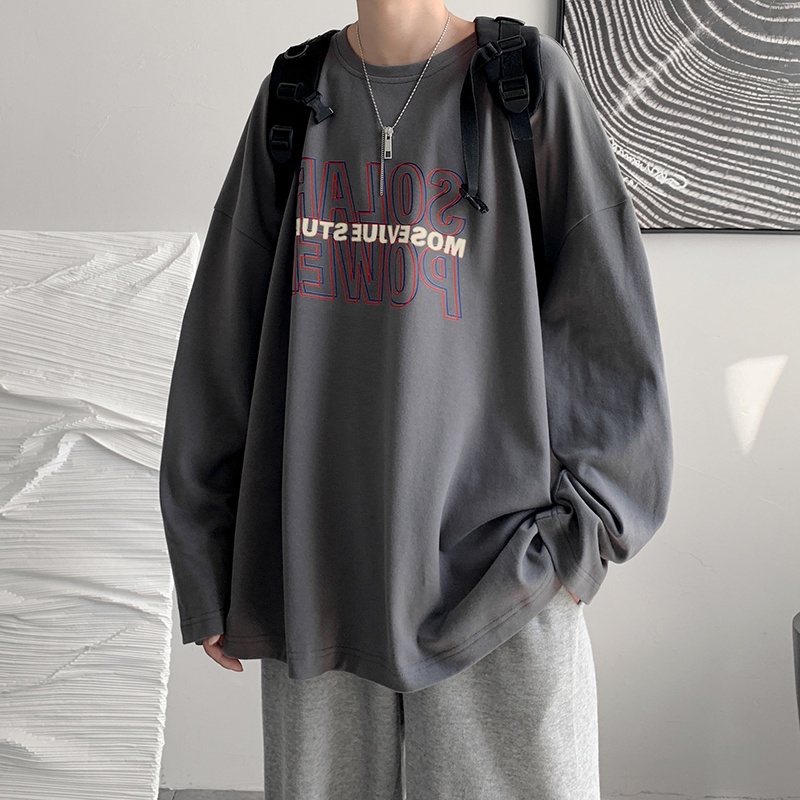 Áo thun mỏng tay dài dáng rộng in họa tiết đơn giản dễ phối đồ thời trang cho nam Size M-5XL