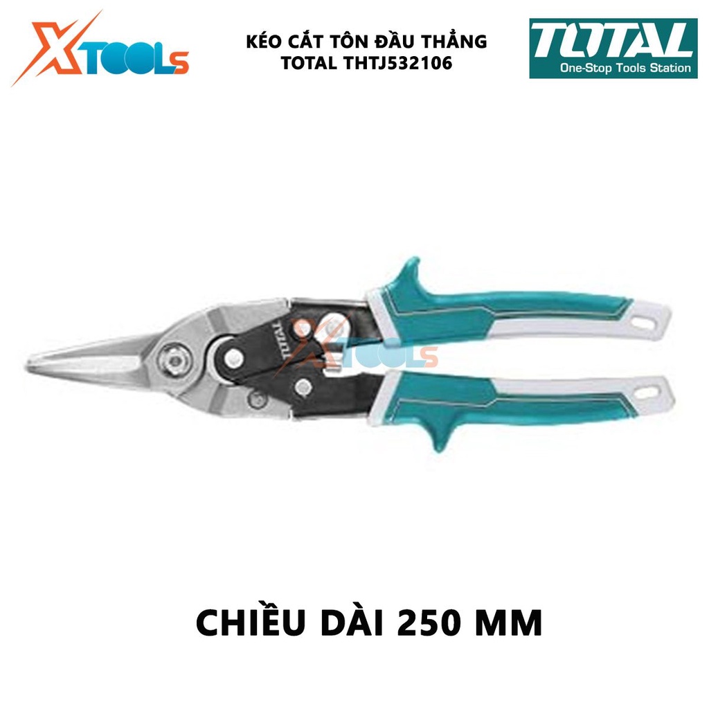 Kéo cắt tôn đầu thẳng TOTAL THTJ532106 Kéo cắt tole mỏ thẳng Chiều dài 250mm (10'') thép Carbon,không gỉ, tay bọc cao su